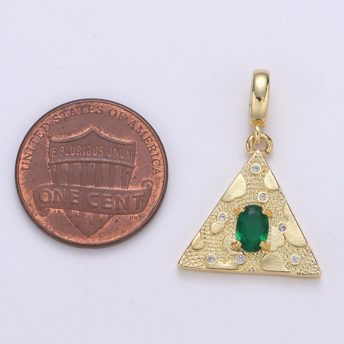 Emerald Cubic Zirconia Charms Pendants-Topo Garden CZ 24K Gold Medieval Charm, Triangle Pendant Necklace Bracelet Supply H-255 H-258 - DLUXCA