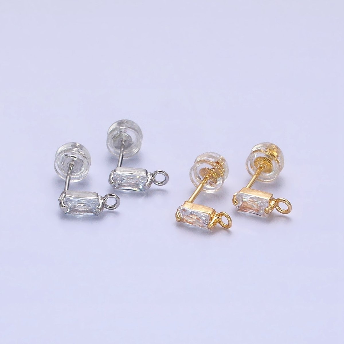 Emerald Cut CZ Diamond Stud Earring Gold Earring Post with Open Link for Earring Supply Z-178 Z-179 - DLUXCA