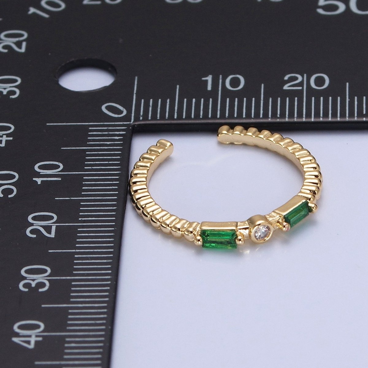 Emerald Green Baguette CZ Beaded Ring O-788 - DLUXCA
