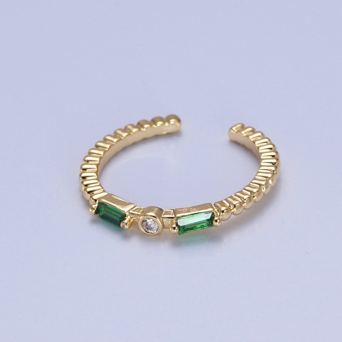 Emerald Green Baguette CZ Beaded Ring O-788 - DLUXCA