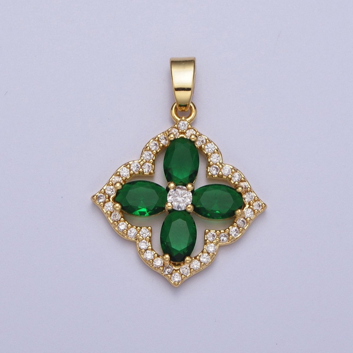 Emerald Green Curved Quatrefoil Micro Paved Cubic Zirconia St. Patrick Lucky Clover Jewelry | X-548 - DLUXCA