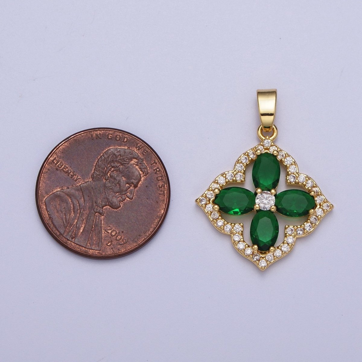 Emerald Green Curved Quatrefoil Micro Paved Cubic Zirconia St. Patrick Lucky Clover Jewelry | X-548 - DLUXCA