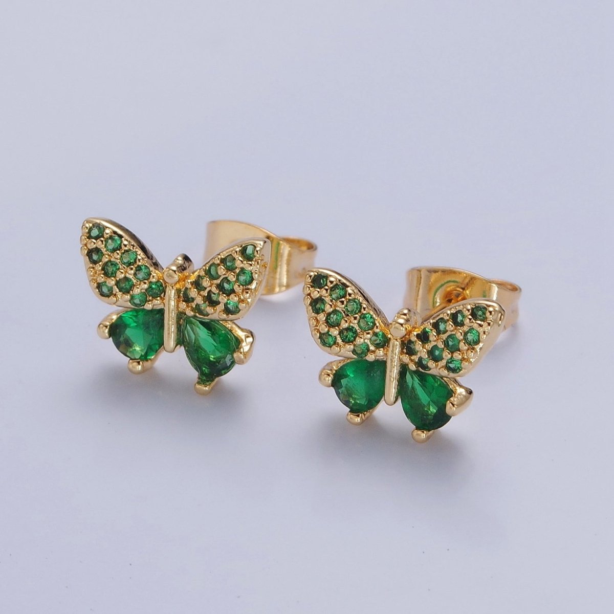 Emerald Green Cz Butterfly Stud Earring Mariposa Jewelry T-421 - DLUXCA