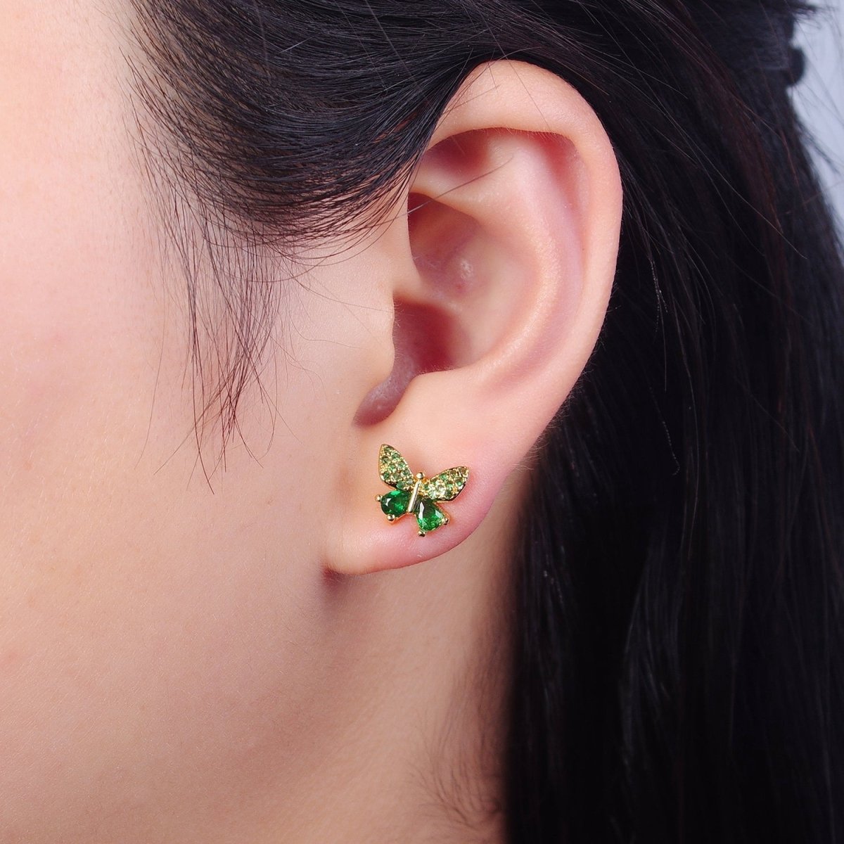 Emerald Green Cz Butterfly Stud Earring Mariposa Jewelry T-421 - DLUXCA