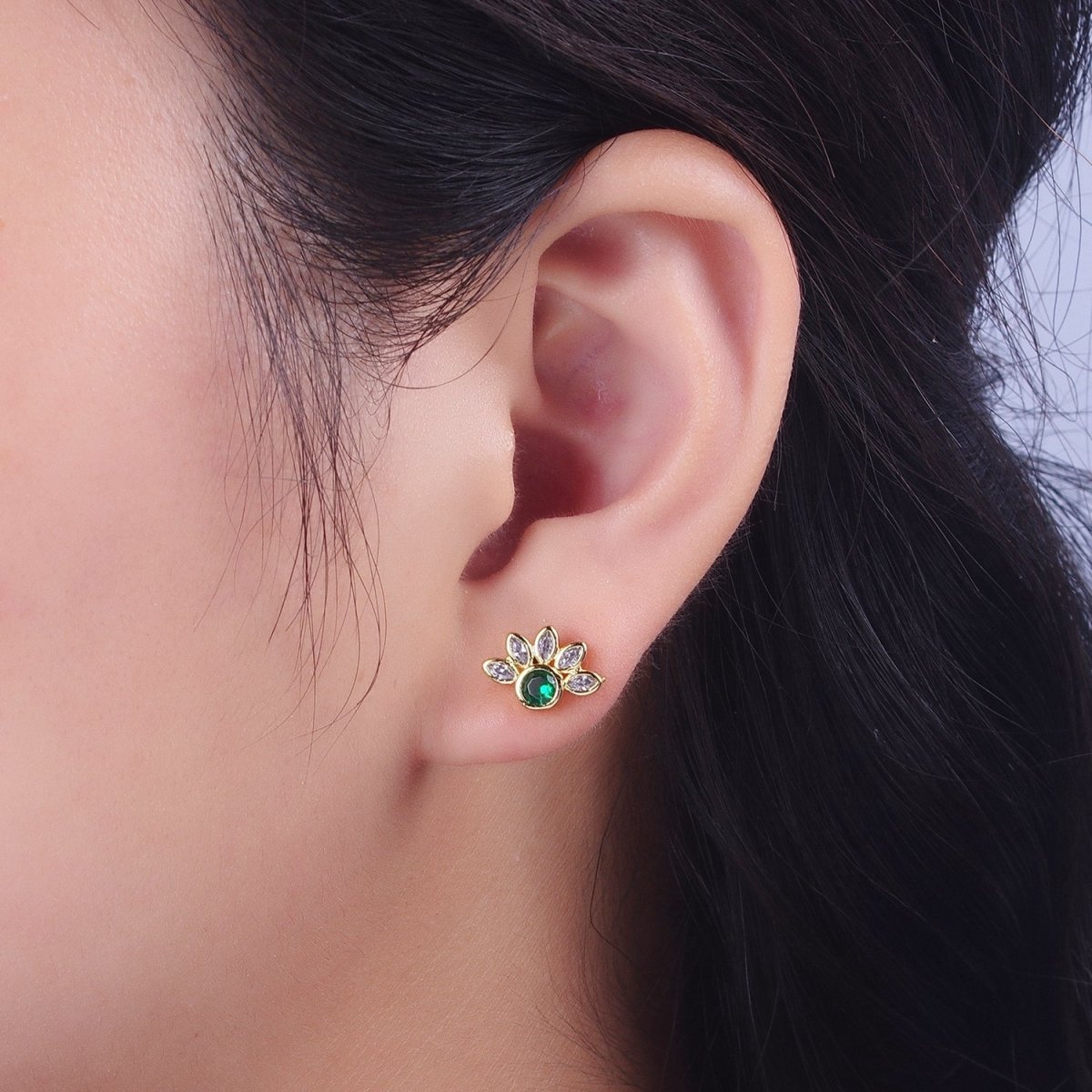 Emerald Green Cz Stud Earrings Gold Marquise Cluster Flower Stud Y-082 - DLUXCA