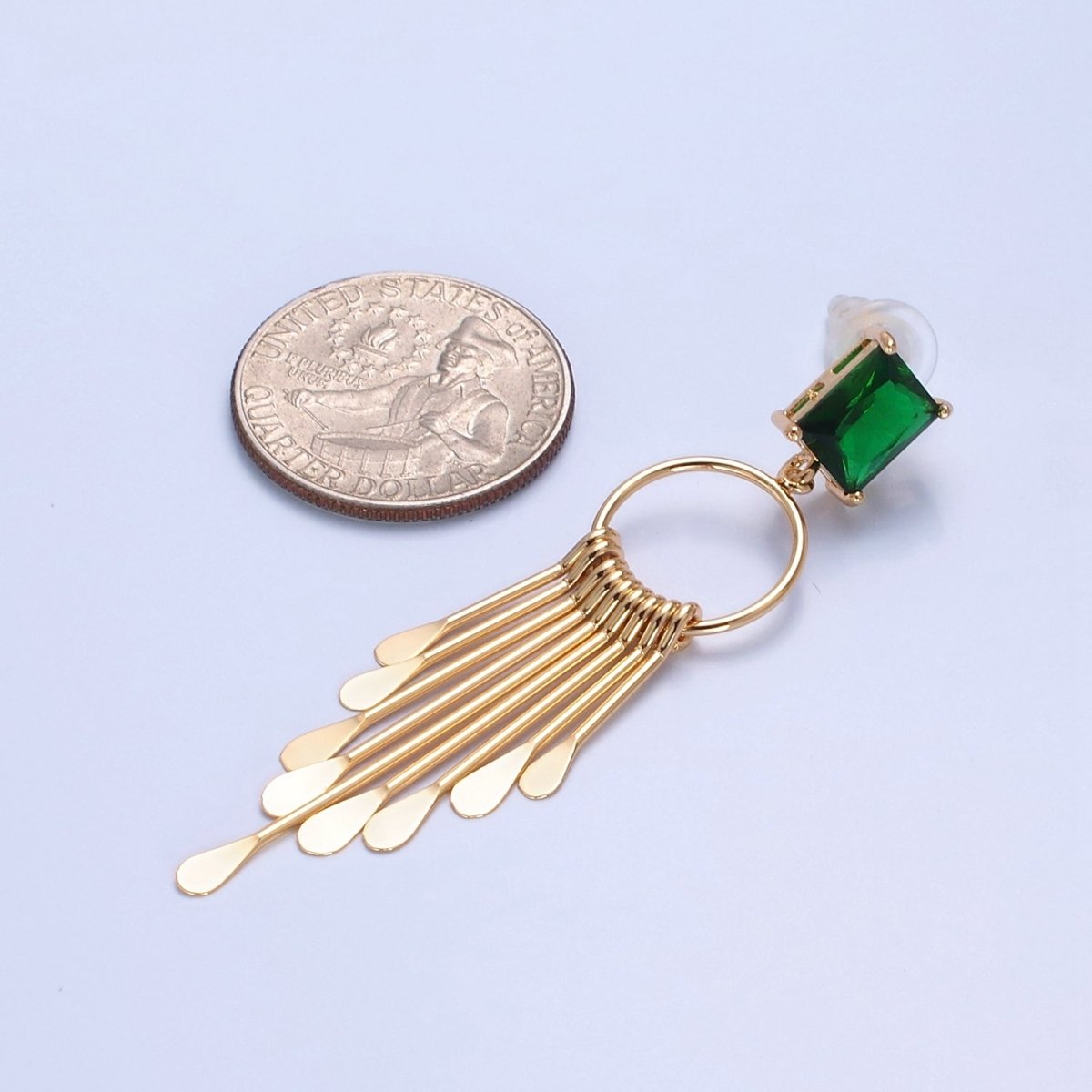 Emerald Green Gold Stud Earrings Sweeper Stud Dangle Earring T-484 - DLUXCA