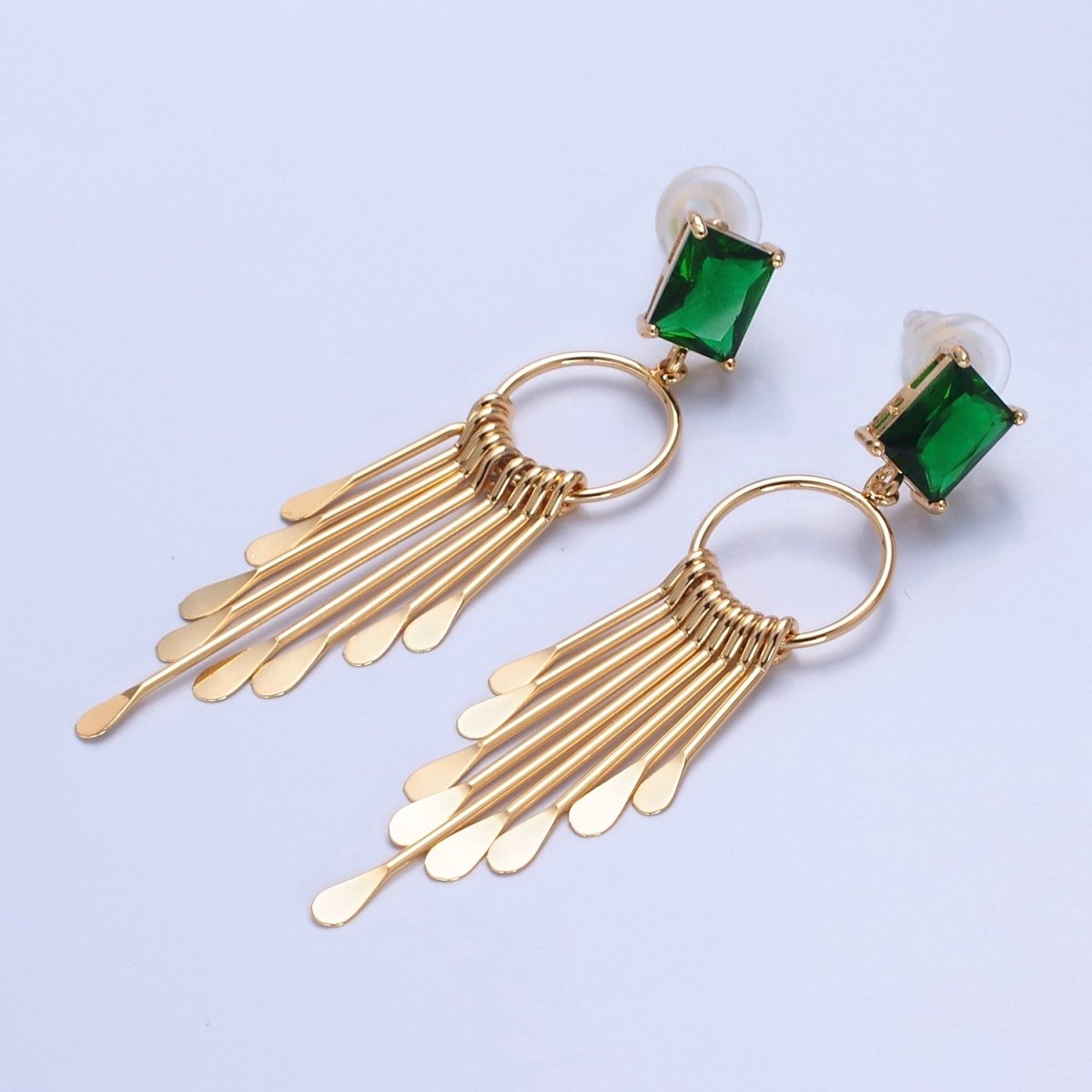 Emerald Green Gold Stud Earrings Sweeper Stud Dangle Earring T-484 - DLUXCA