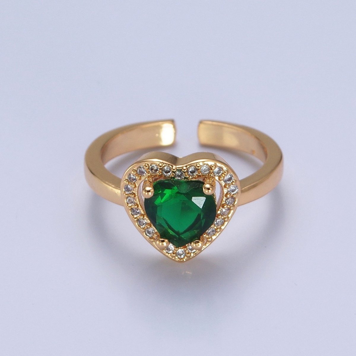 Emerald Green Heart CZ Promise Ring O-786 - DLUXCA