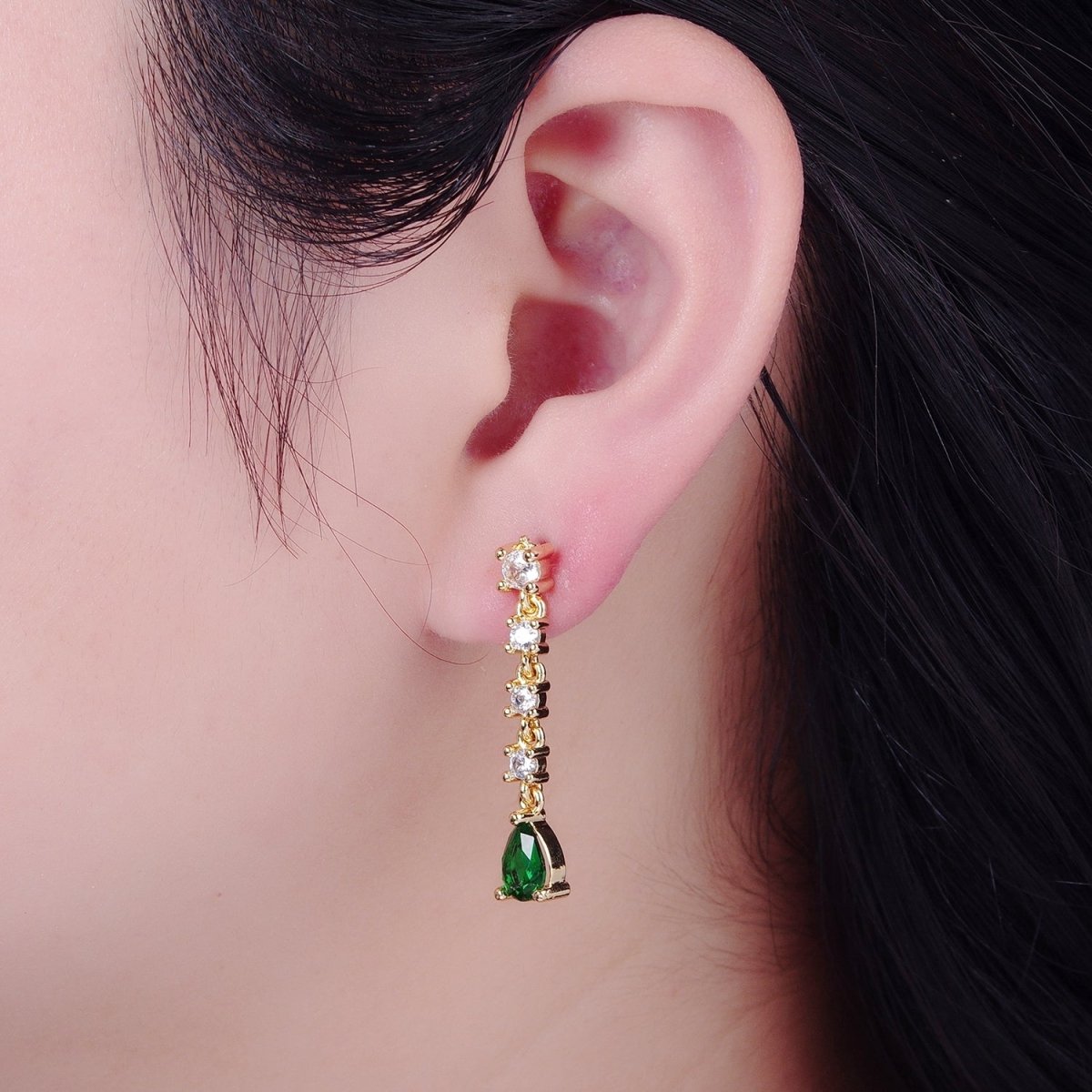 Emerald Green Long Drop Dangle Elegant Wedding Bridal Chandelier Teardrop Earrings For Women T-520 - DLUXCA