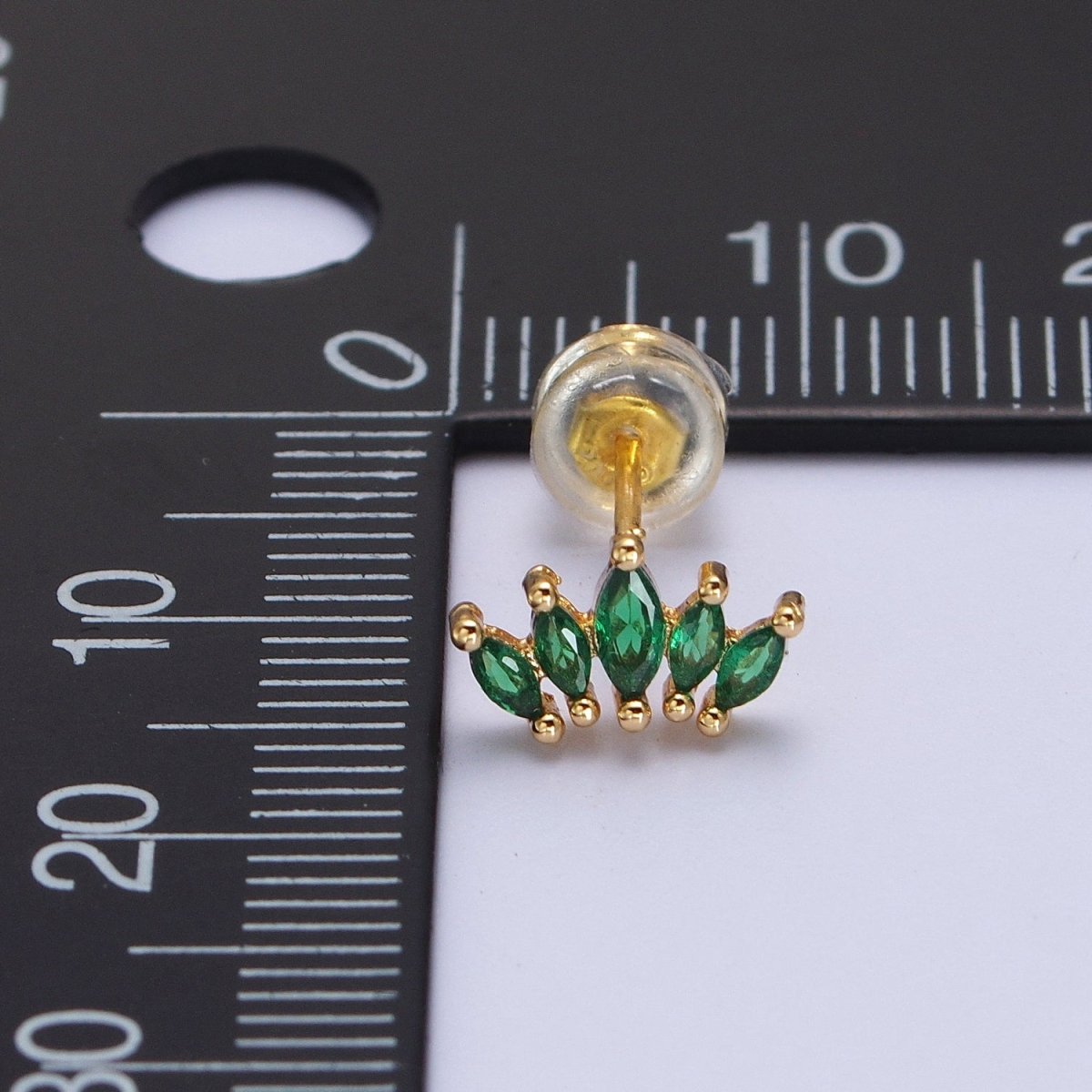 Emerald Green Marquise CZ Fan Lined Gold Mini Stud Earrings | AB019 - DLUXCA