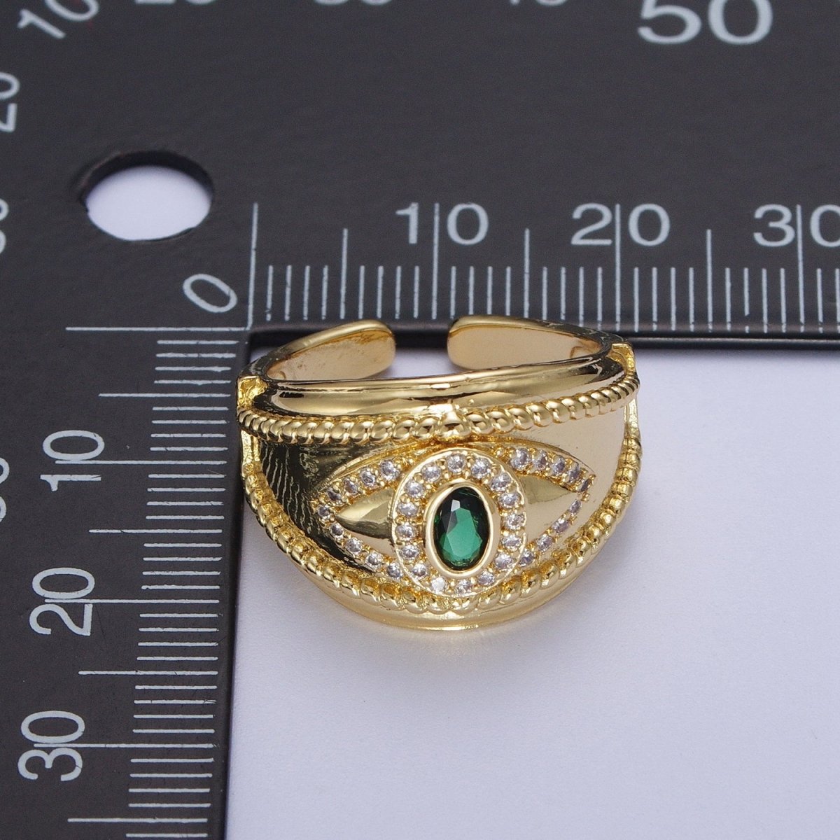 Emerald Green Micro Paved Cubic Zirconia Twist Rope Gold Signet Ring | X-564 - DLUXCA