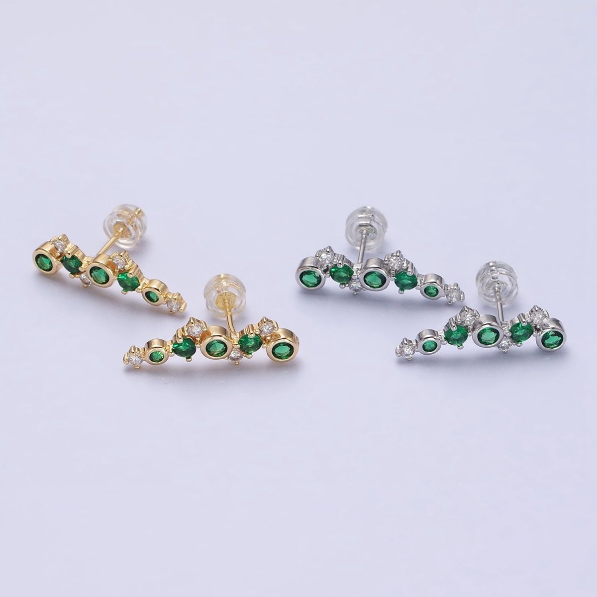 Emerald Green stud earring dainty ear crawler studs Cz stud earrings AB661 AB662 - DLUXCA