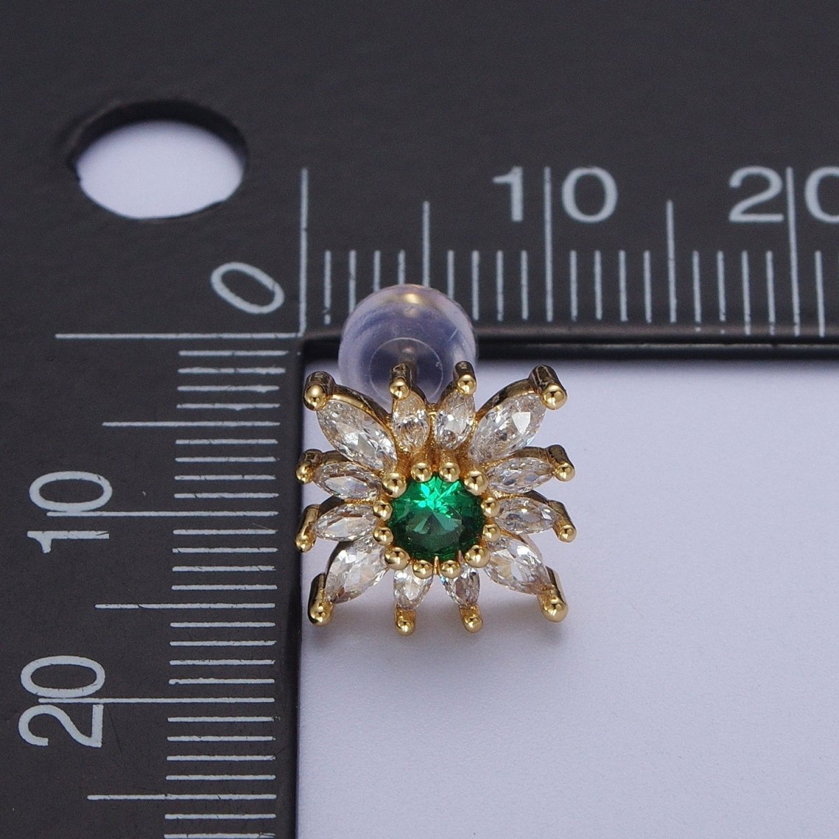 Emerald Green Sun Flower Round Marquise Cubic Zirconia Gold Stud Earrings | X-935 - DLUXCA