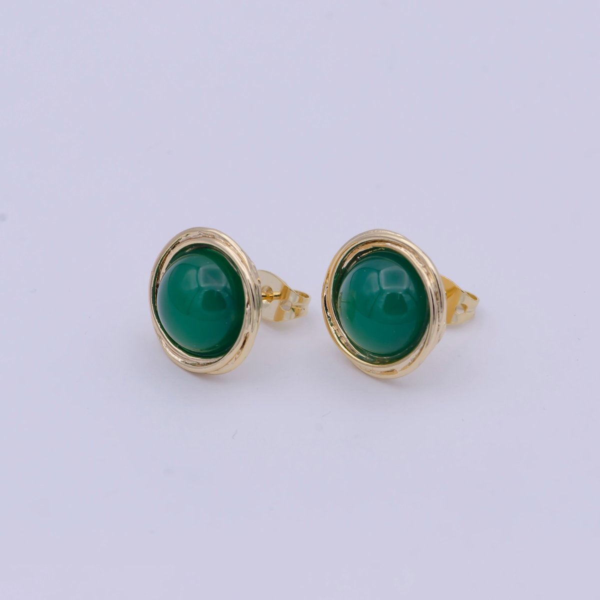 Emerald Studs Earring - Emerald Jewelry - Small Round Emerald Earrings - Green Stone Earring Q-164 - DLUXCA