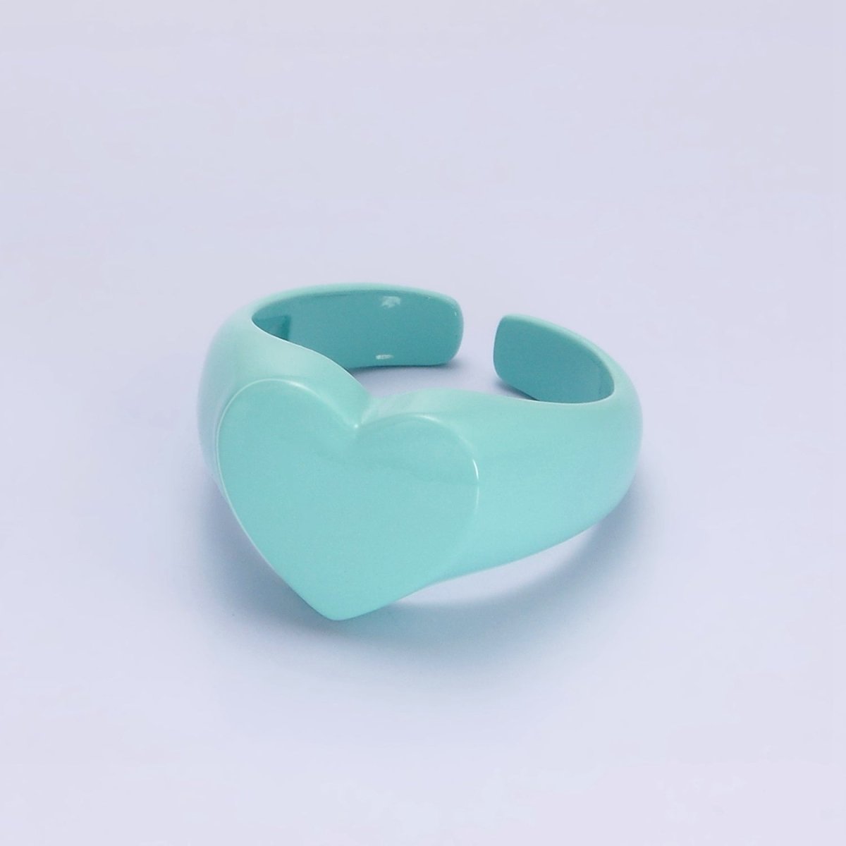 Enamel Baby Blue Heart Signet Y2K Statement Ring Adjustable Ring for Single Lady | O-563 - DLUXCA