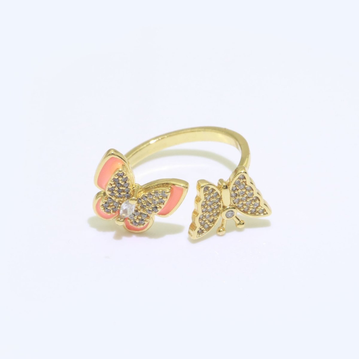 Enamel Butterfly Ring Open Adjustable Mariposa Rings, Dainty Thin Stackable Jewelry S-138 ~ S-147 - DLUXCA