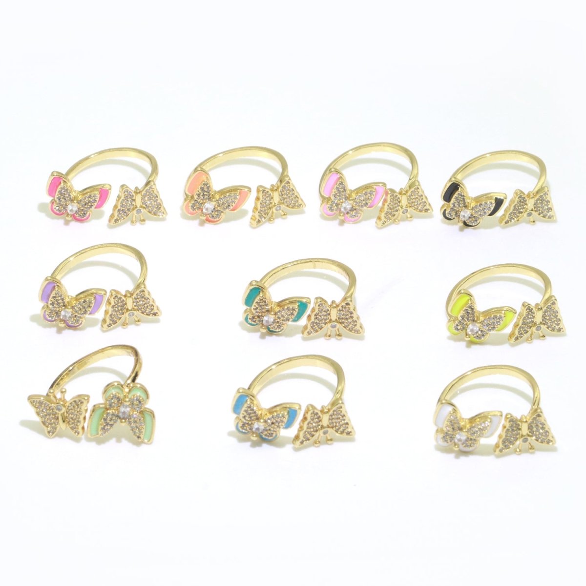 Enamel Butterfly Ring Open Adjustable Mariposa Rings, Dainty Thin Stackable Jewelry S-138 ~ S-147 - DLUXCA