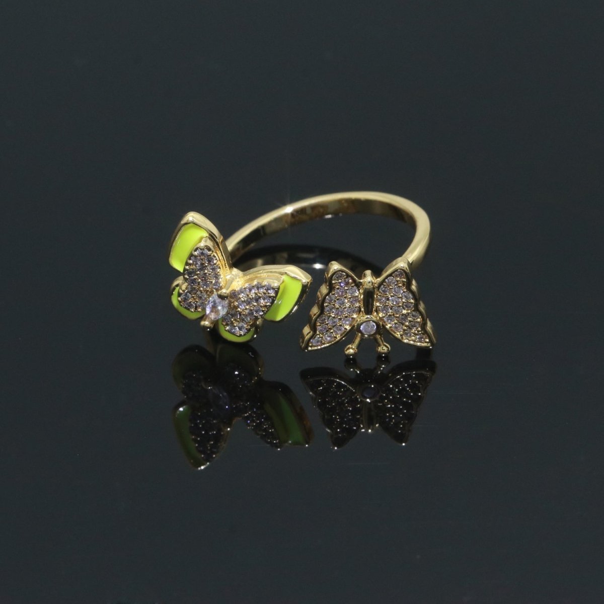 Enamel Butterfly Ring Open Adjustable Mariposa Rings, Dainty Thin Stackable Jewelry S-138 ~ S-147 - DLUXCA