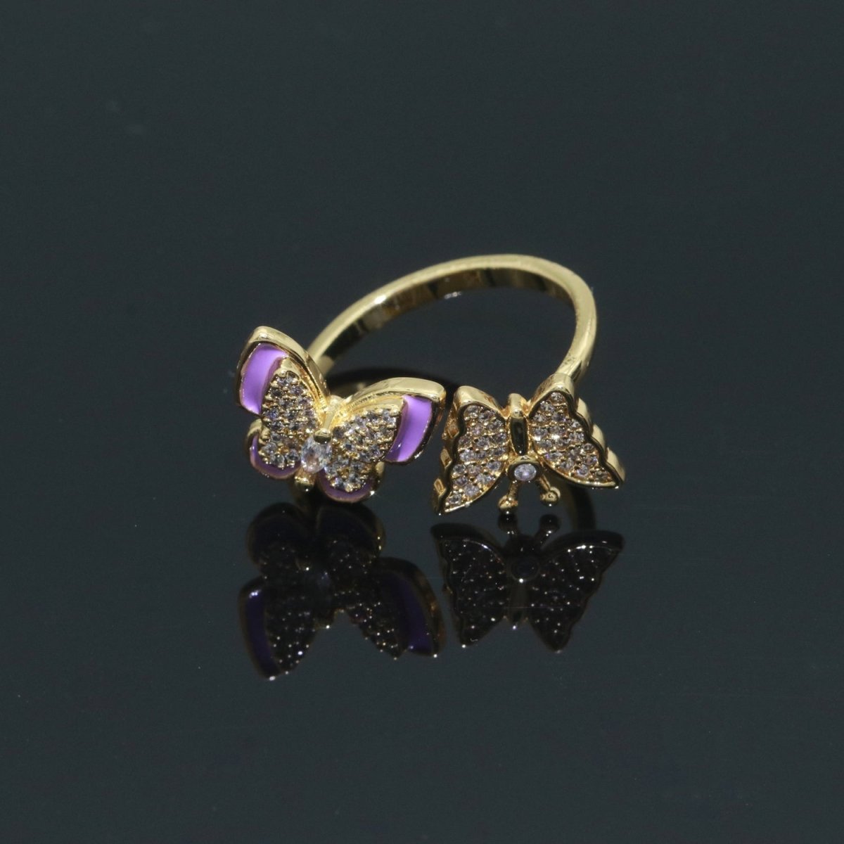 Enamel Butterfly Ring Open Adjustable Mariposa Rings, Dainty Thin Stackable Jewelry S-138 ~ S-147 - DLUXCA