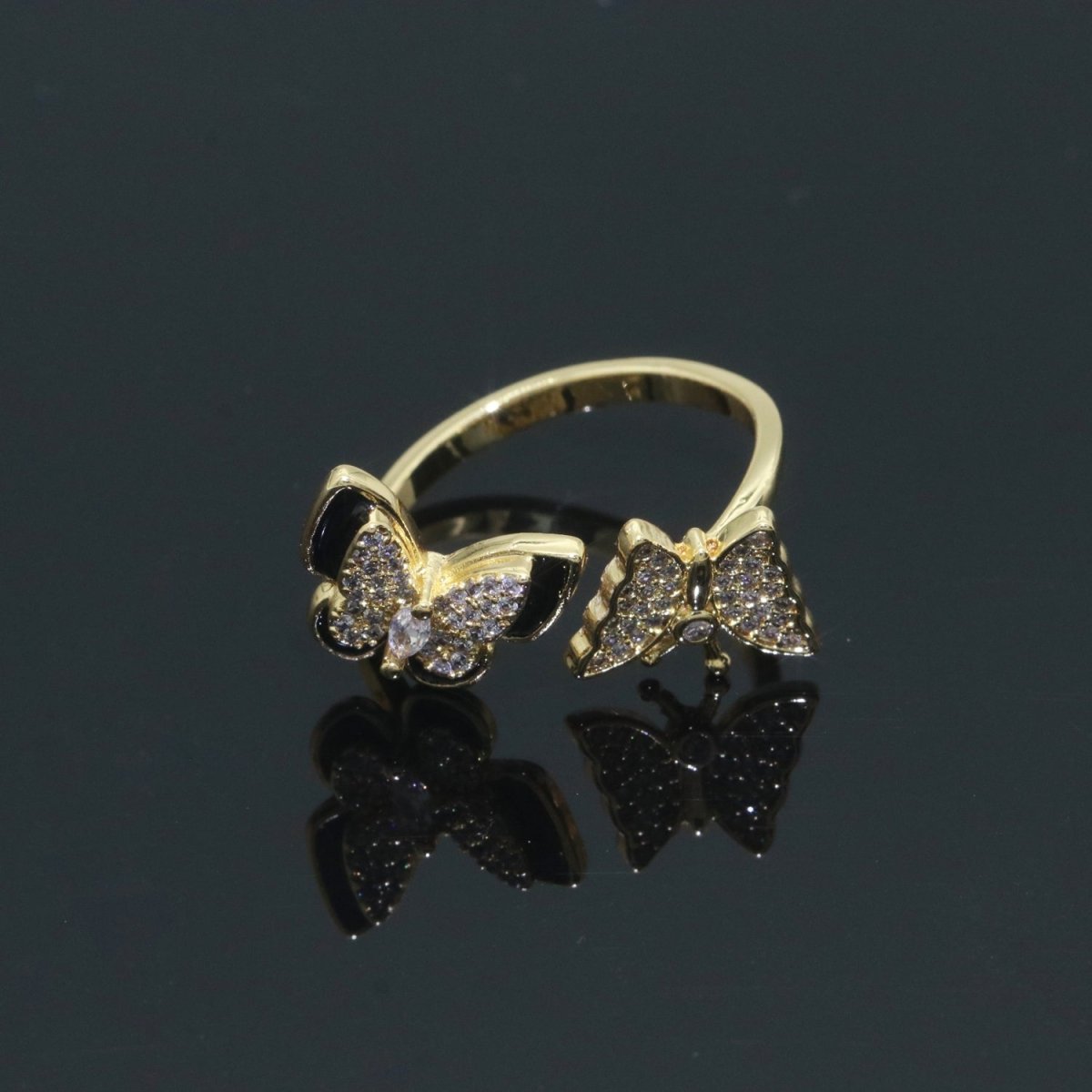 Enamel Butterfly Ring Open Adjustable Mariposa Rings, Dainty Thin Stackable Jewelry S-138 ~ S-147 - DLUXCA