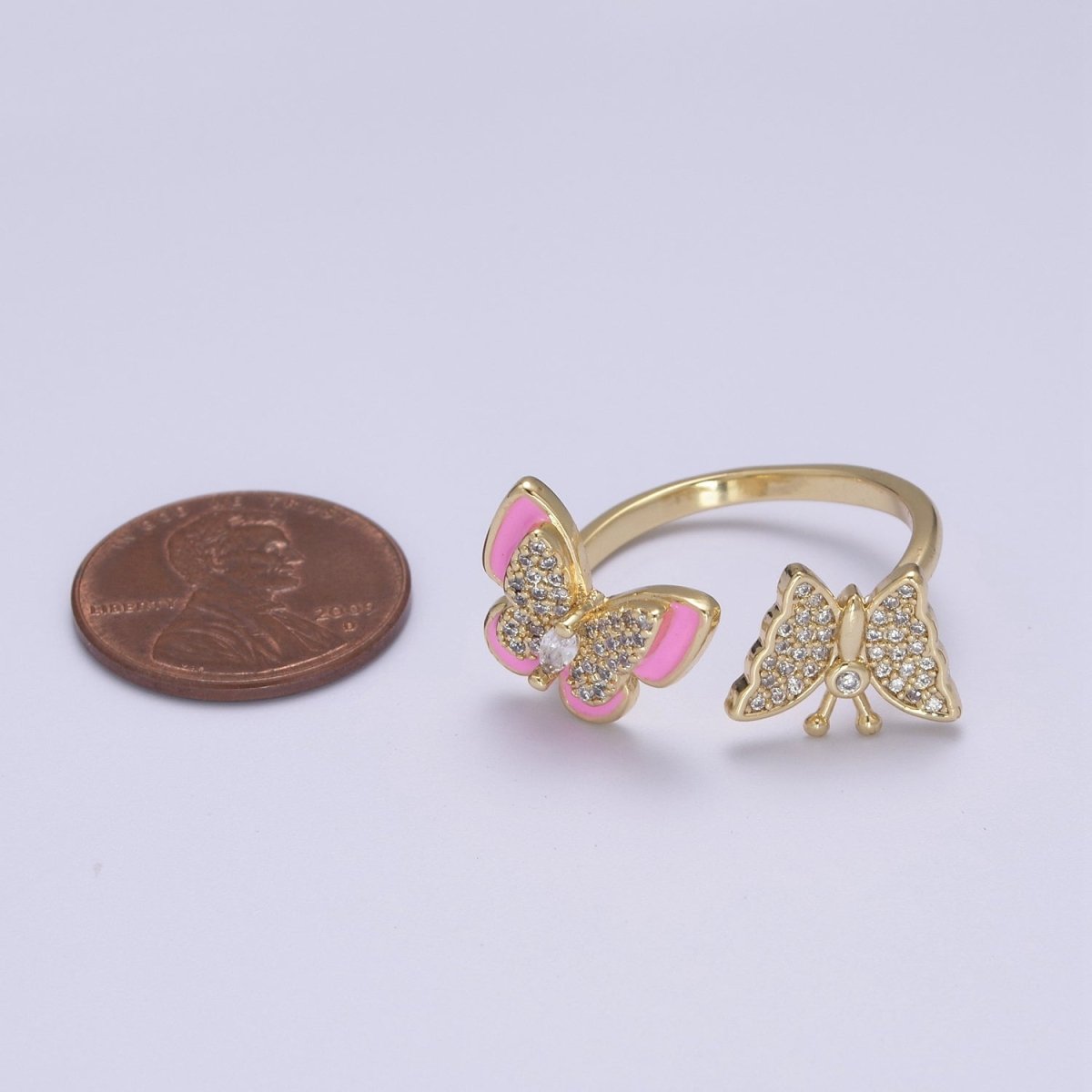 Enamel Butterfly Ring Open Adjustable Mariposa Rings, Dainty Thin Stackable Jewelry S-138 ~ S-147 - DLUXCA