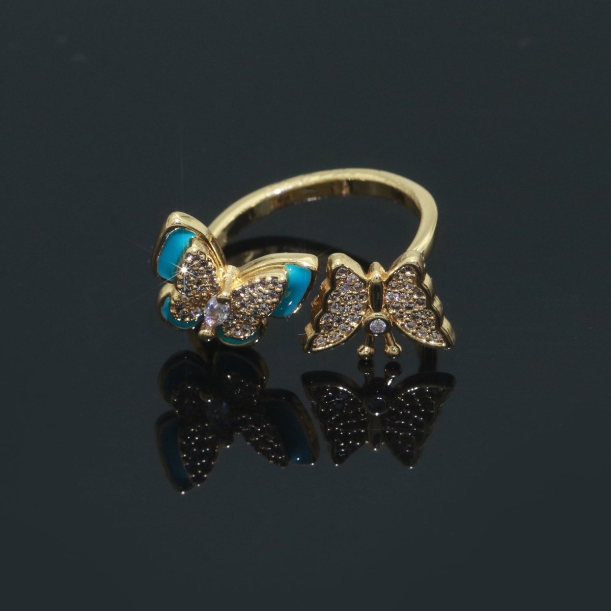 Enamel Butterfly Ring Open Adjustable Mariposa Rings, Dainty Thin Stackable Jewelry S-138 ~ S-147 - DLUXCA