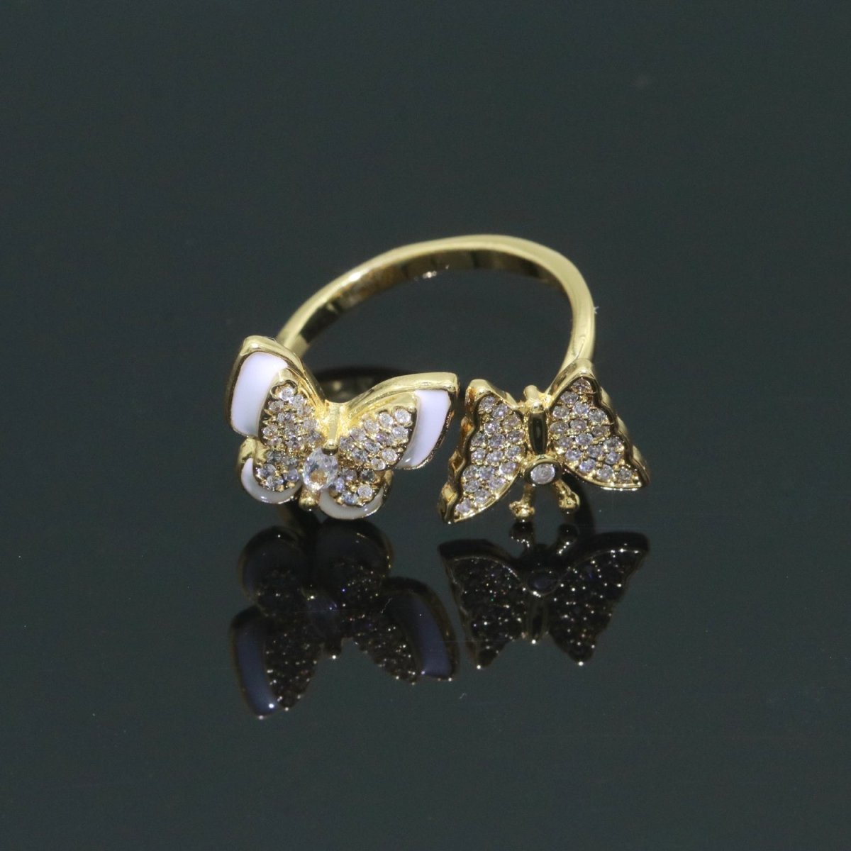 Enamel Butterfly Ring Open Adjustable Mariposa Rings, Dainty Thin Stackable Jewelry S-138 ~ S-147 - DLUXCA