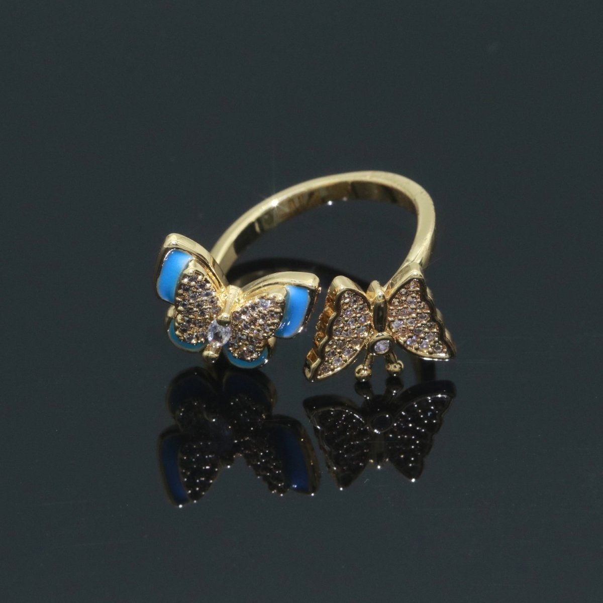 Enamel Butterfly Ring Open Adjustable Mariposa Rings, Dainty Thin Stackable Jewelry S-138 ~ S-147 - DLUXCA