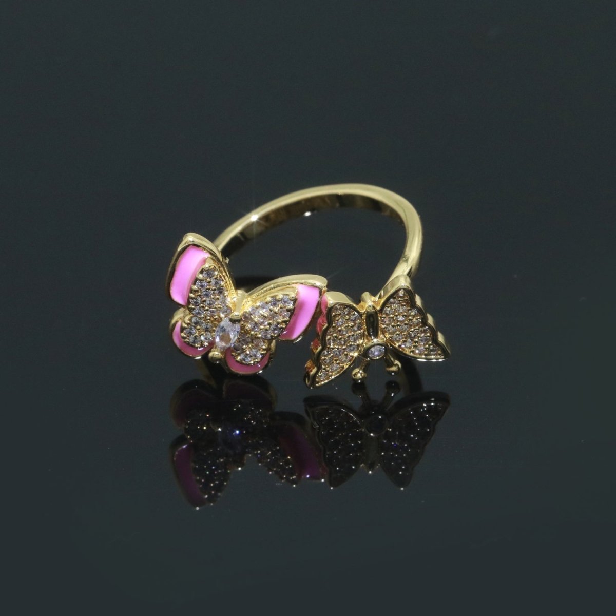 Enamel Butterfly Ring Open Adjustable Mariposa Rings, Dainty Thin Stackable Jewelry S-138 ~ S-147 - DLUXCA