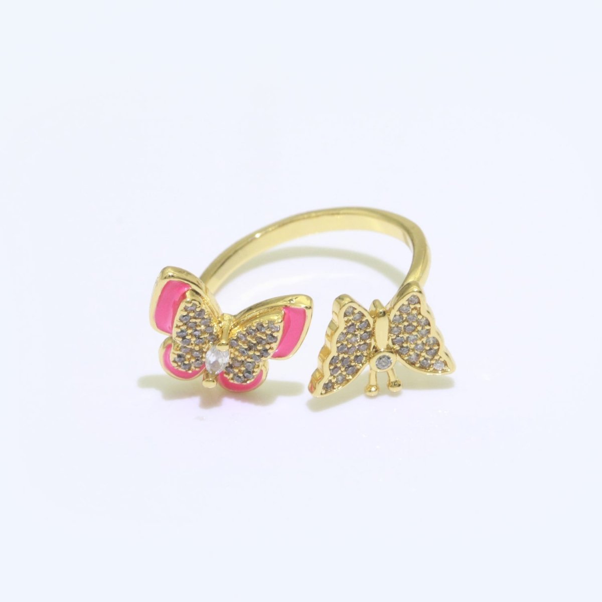 Enamel Butterfly Ring Open Adjustable Mariposa Rings, Dainty Thin Stackable Jewelry S-138 ~ S-147 - DLUXCA