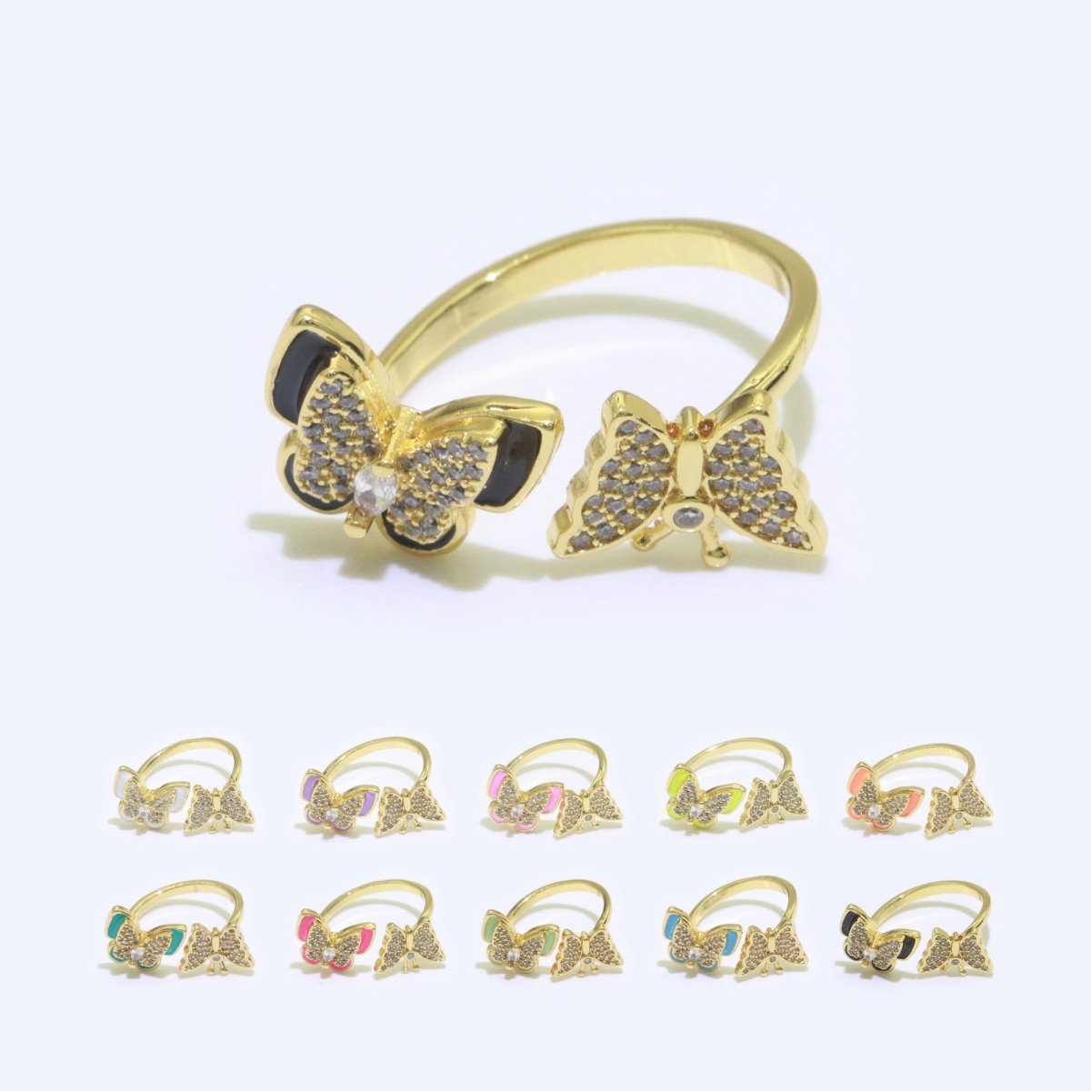 Enamel Butterfly Ring Open Adjustable Mariposa Rings, Dainty Thin Stackable Jewelry S-138 ~ S-147 - DLUXCA