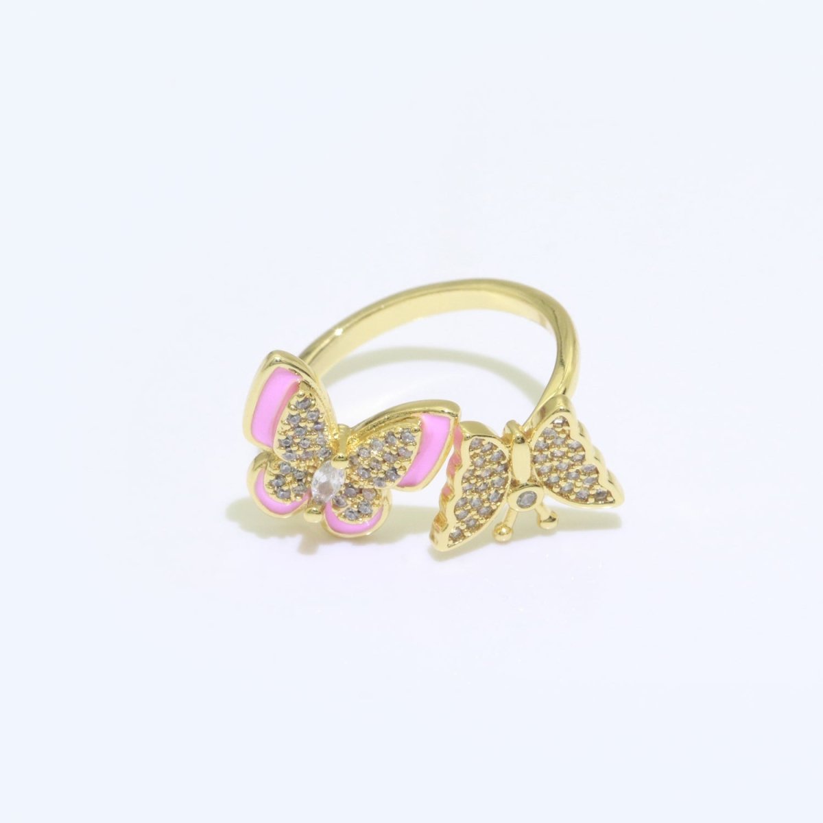 Enamel Butterfly Ring Open Adjustable Mariposa Rings, Dainty Thin Stackable Jewelry S-138 ~ S-147 - DLUXCA