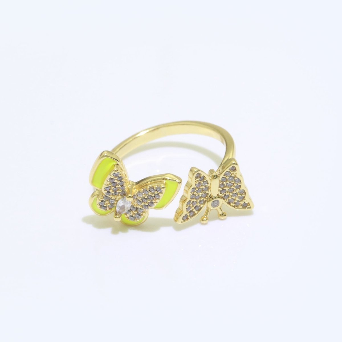 Enamel Butterfly Ring Open Adjustable Mariposa Rings, Dainty Thin Stackable Jewelry S-138 ~ S-147 - DLUXCA