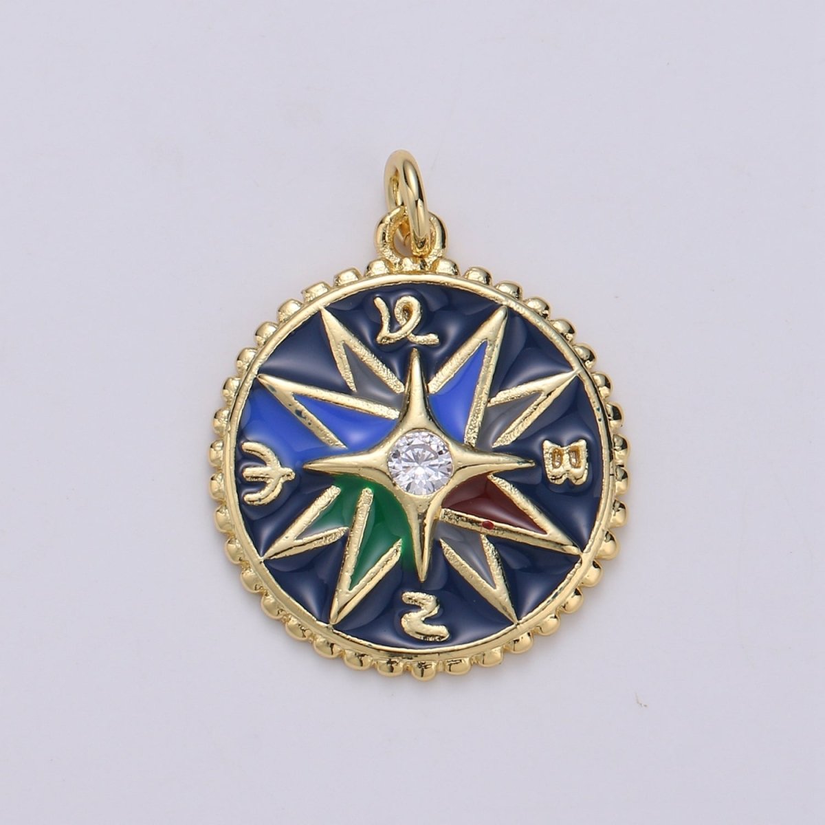 Enamel charms 24K Gold Filled compass charm, Epoxy Blue pendant, talisman charm Travel Jewelry Adventure Designer Inspired Necklace D-866 - DLUXCA