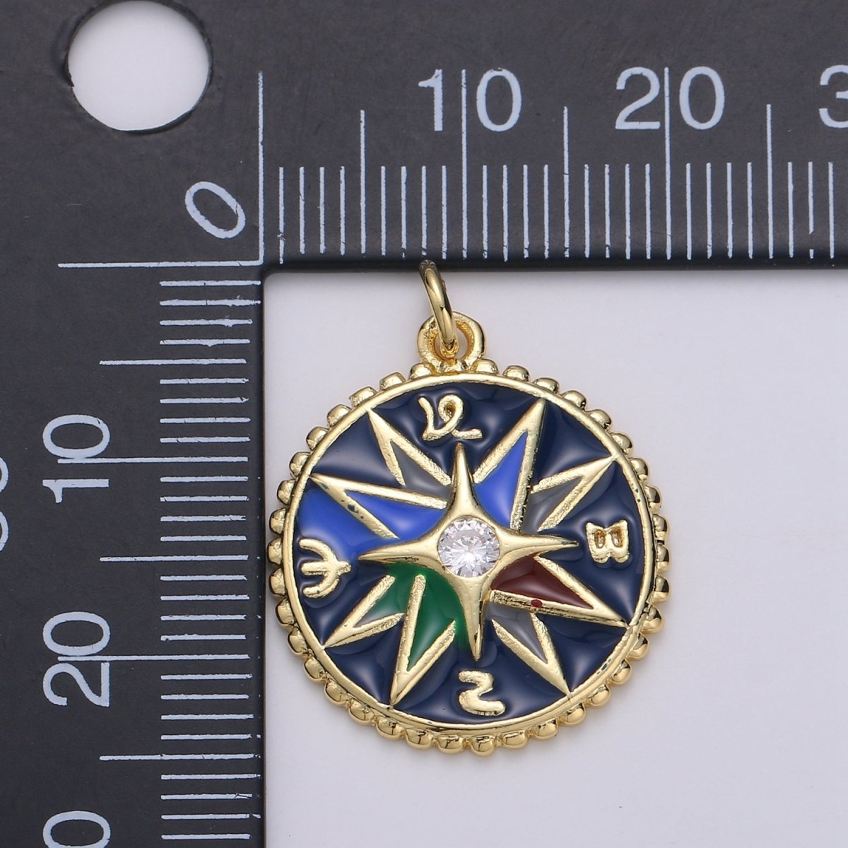 Enamel charms 24K Gold Filled compass charm, Epoxy Blue pendant, talisman charm Travel Jewelry Adventure Designer Inspired Necklace D-866 - DLUXCA