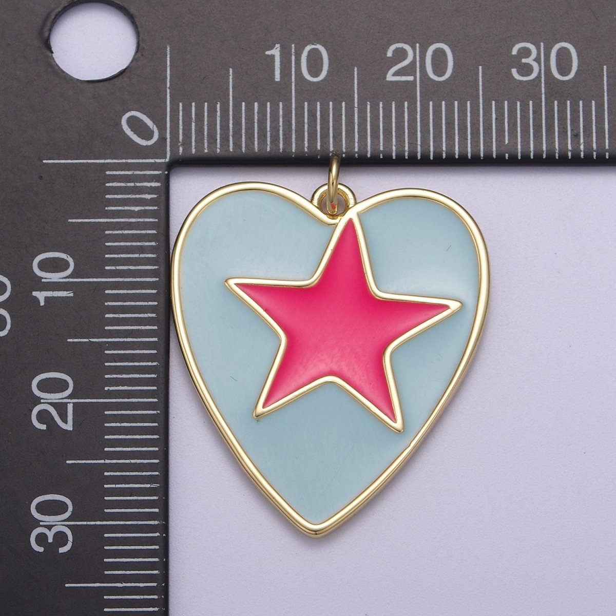 Enamel Colorful Five Point Star On Heart Shape Pendant, 14K Gold Filled Blue Enamel Charm N-300 - DLUXCA