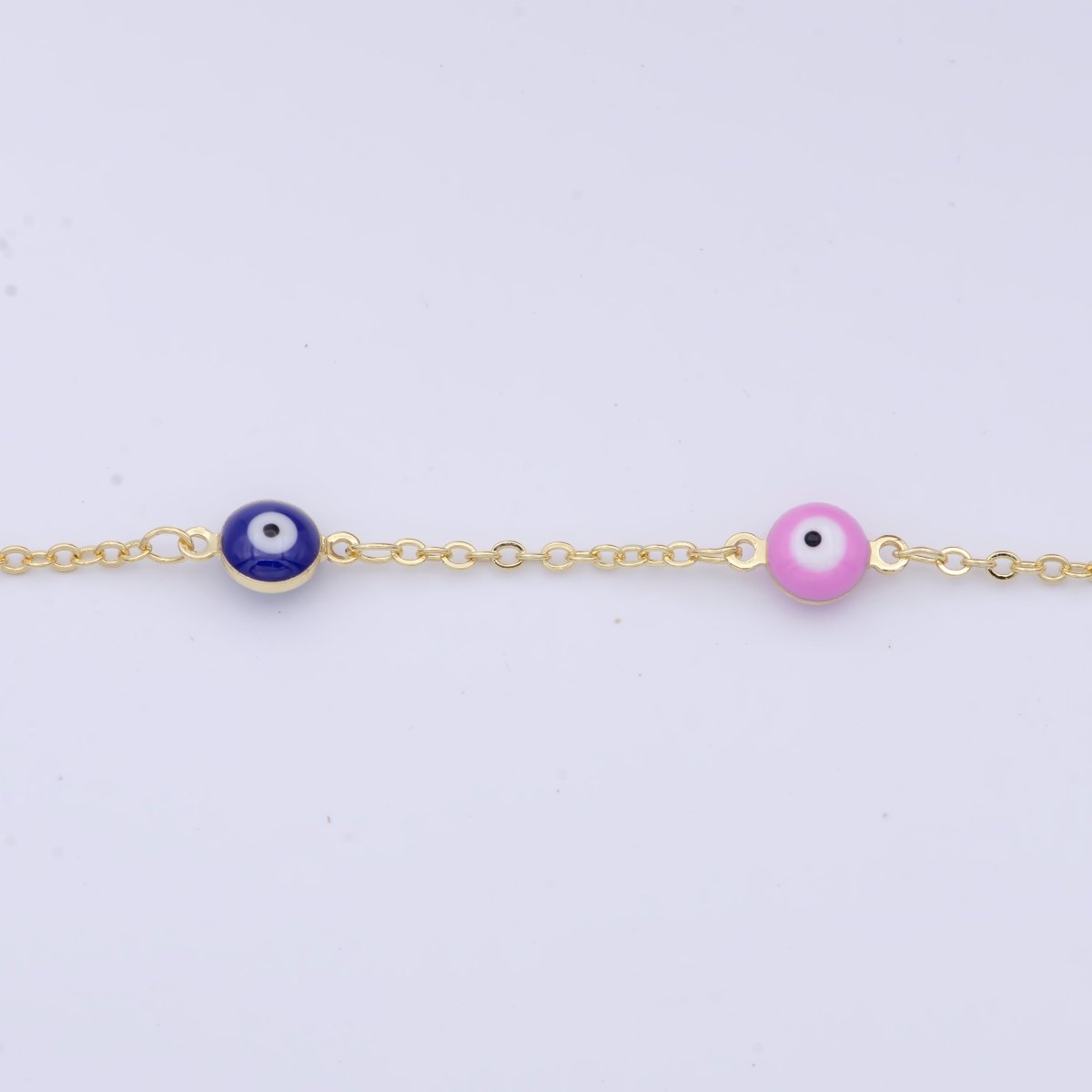 Enamel Evil Eye Chain, Wholesale 24k Gold Filled Beaded Chain, Enamel Satellite Chain for Jewelry Making Findings | ROLL-868 Clearance Pricing - DLUXCA