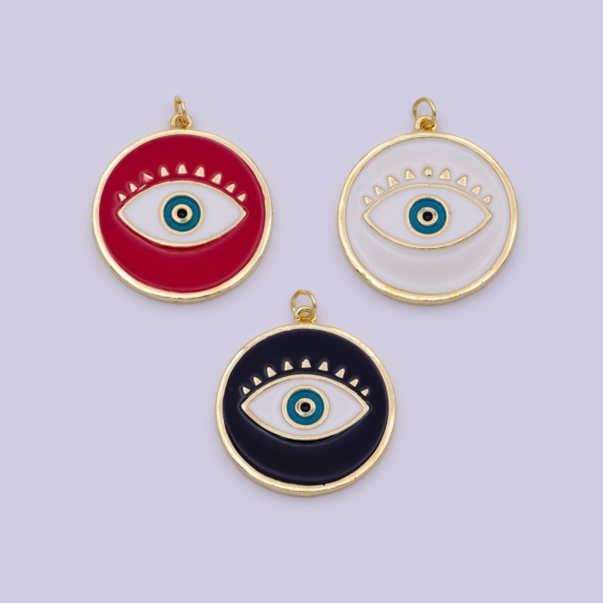 Enamel Evil Eye Charm, Black White eye pendant, Enamel eye Pendant, eye of Ra charm Coin Medallion Pendant 35x33mm D-637 D-638 C-760 - DLUXCA