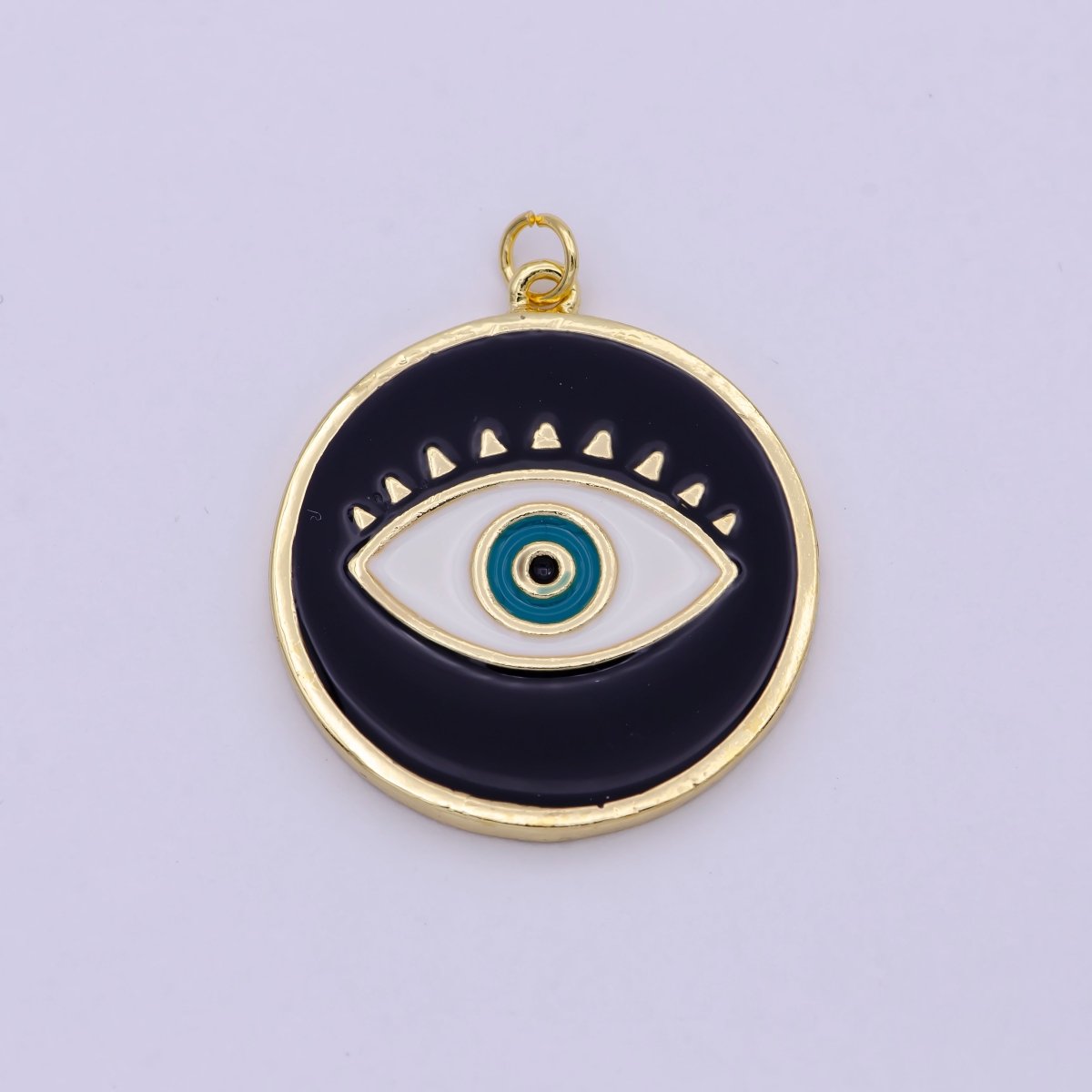 Enamel Evil Eye Charm, Black White eye pendant, Enamel eye Pendant, eye of Ra charm Coin Medallion Pendant 35x33mm D-637 D-638 C-760 - DLUXCA