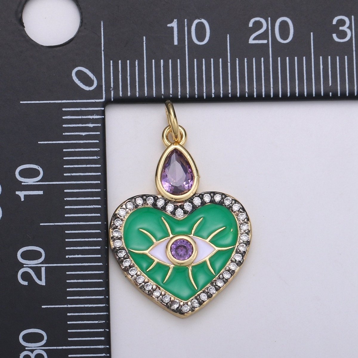 Enamel Evil Eye charm, Micro Pave Evil Eye Pendant for Amulet Jewelry Making Supply Protection Jewelry Green Evil Eye Heart Charm D-719 - DLUXCA