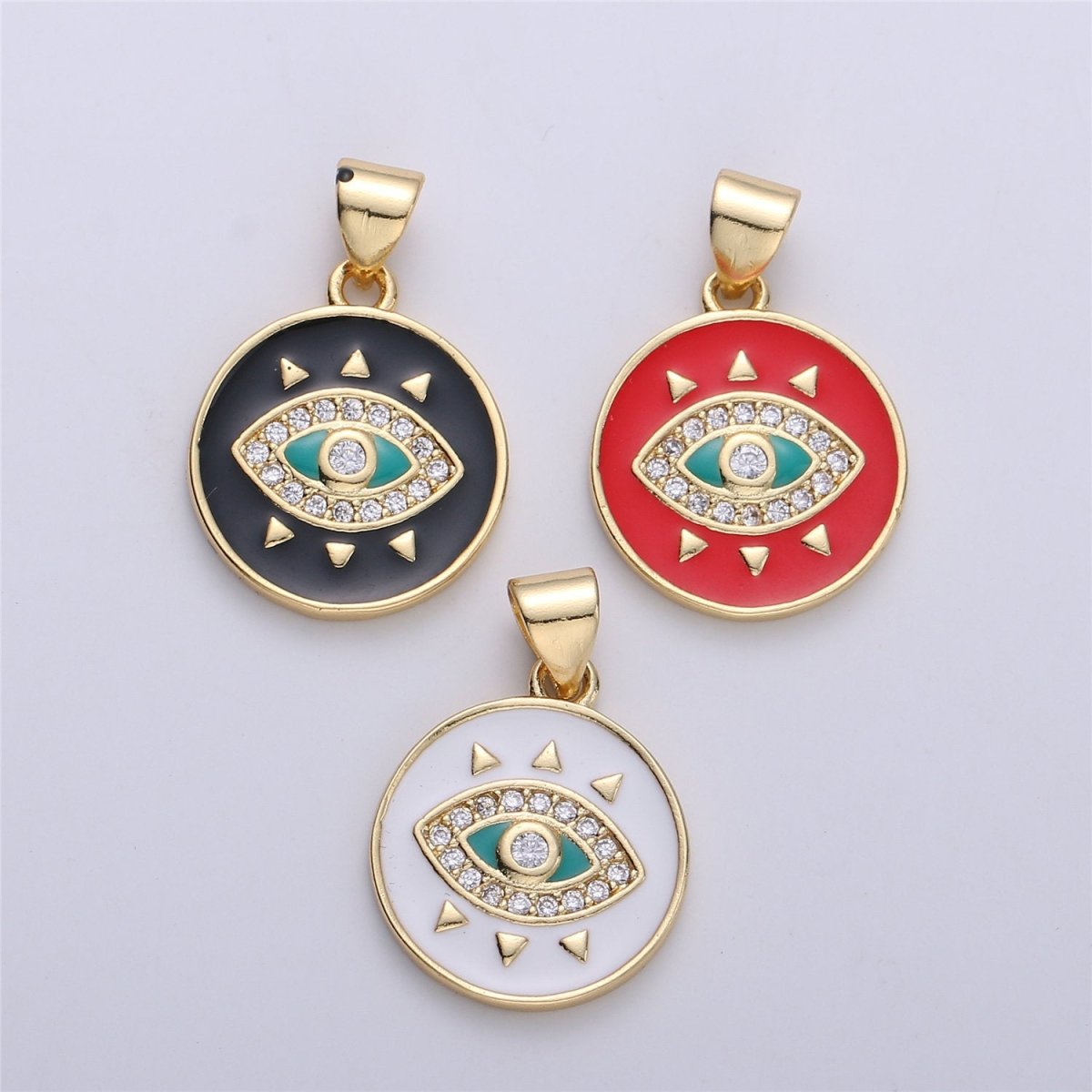Enamel Evil Eye Charm, Red Blue White eye pendant, Enamel eye Pendant, Protection eye charm Coin Medallion Pendant 21x15mm I-174 - DLUXCA