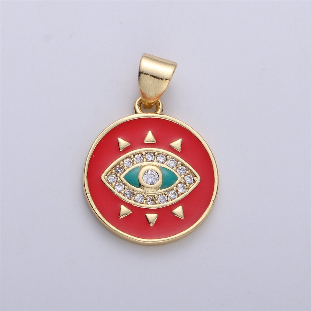 Enamel Evil Eye Charm, Red Blue White eye pendant, Enamel eye Pendant, Protection eye charm Coin Medallion Pendant 21x15mm I-174 - DLUXCA