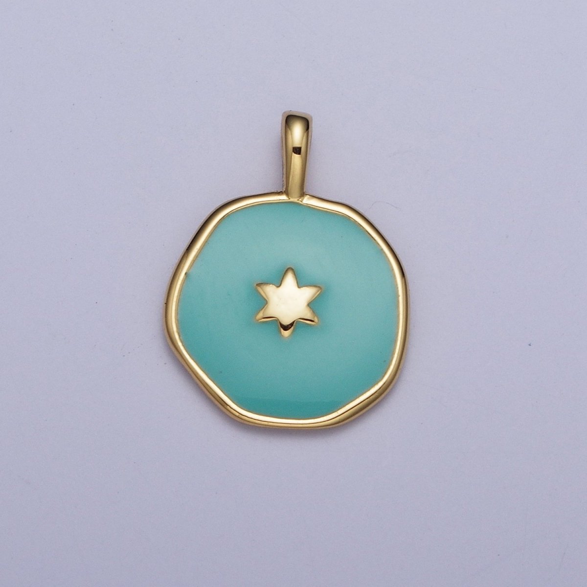 Enamel Gold Celestial Star, Religious Cross, Lightning Bolt Medallion Round Charm For Jewelry Making | AG024~AG027 - DLUXCA