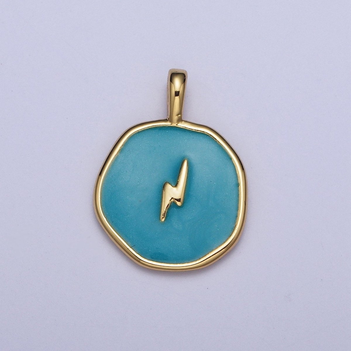 Enamel Gold Celestial Star, Religious Cross, Lightning Bolt Medallion Round Charm For Jewelry Making | AG024~AG027 - DLUXCA