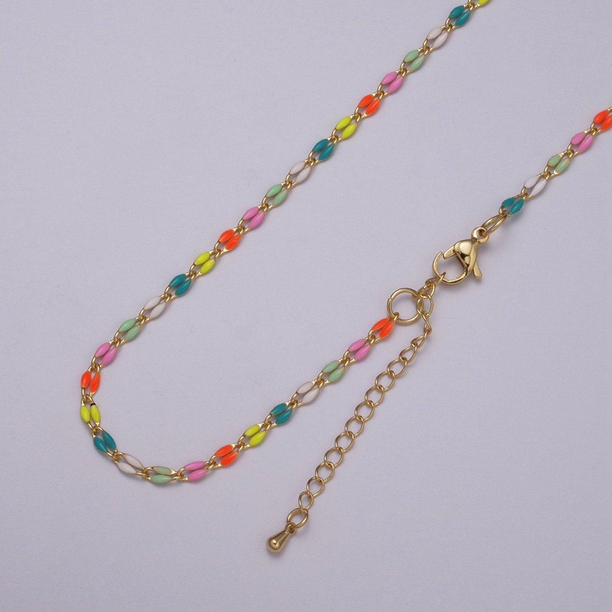 Enamel Gold Filled Colored Chain 2.9mm width Colorful Chain, Chunky Statement Chain Link chain 16, 18 inch + 2 inch extender | WA-337 to WA-358 Clearance Pricing - DLUXCA