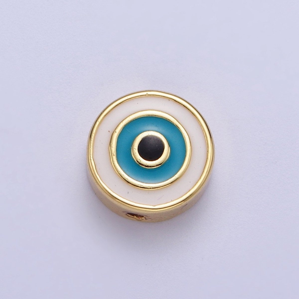 Enamel Gold Round Evil Eye Bead Spacer for Bracelet White, Blue Eye Bead | B-646 B-612 - DLUXCA
