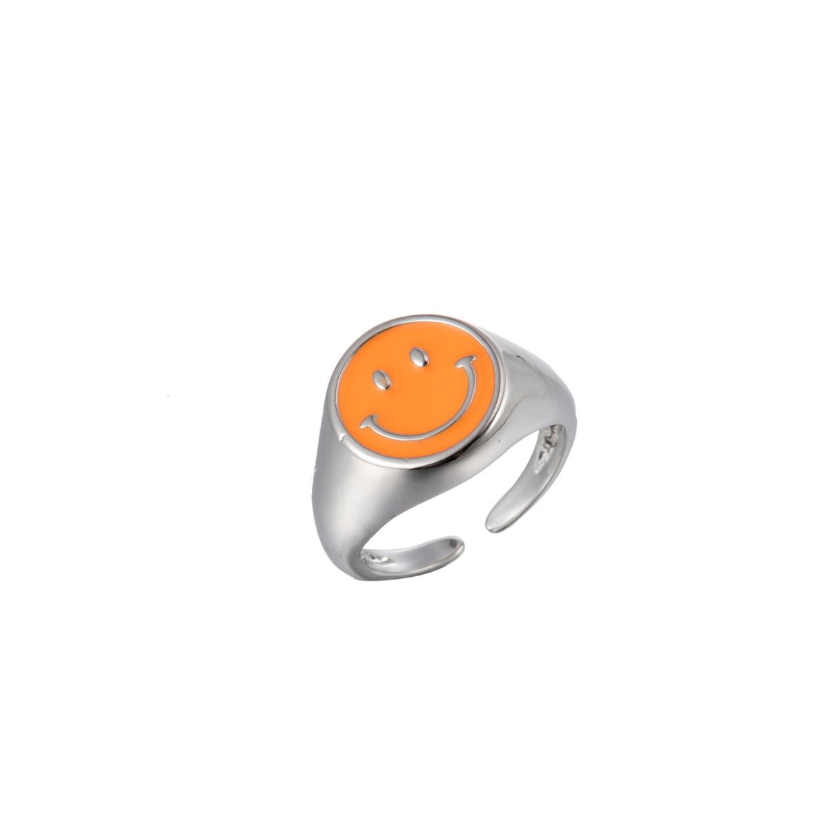 Enamel Happy Face Ring, Silver Smiley Face Signet Ring Y2K Jewelry Inspired O-892~O-901 - DLUXCA