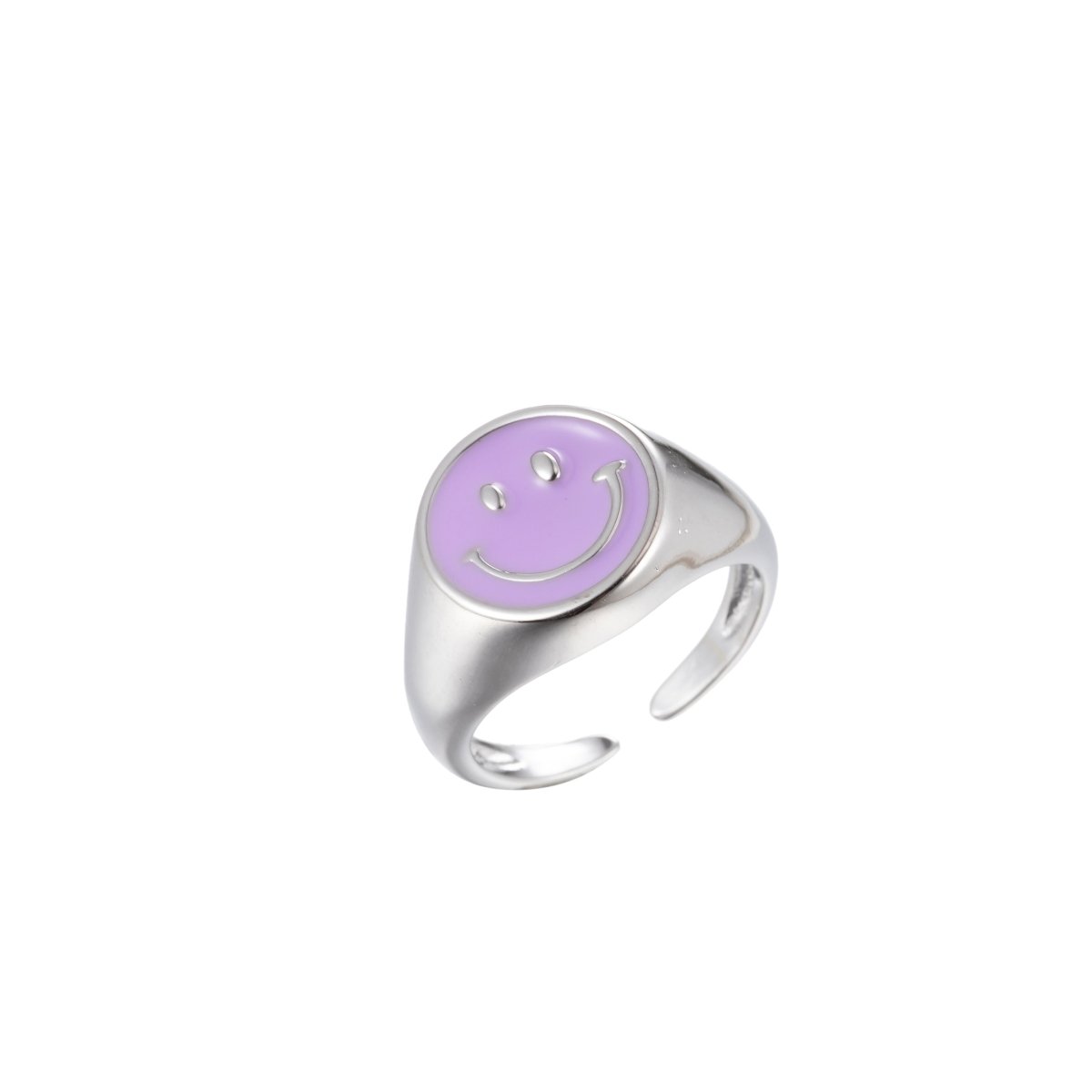 Enamel Happy Face Ring, Silver Smiley Face Signet Ring Y2K Jewelry Inspired O-892~O-901 - DLUXCA