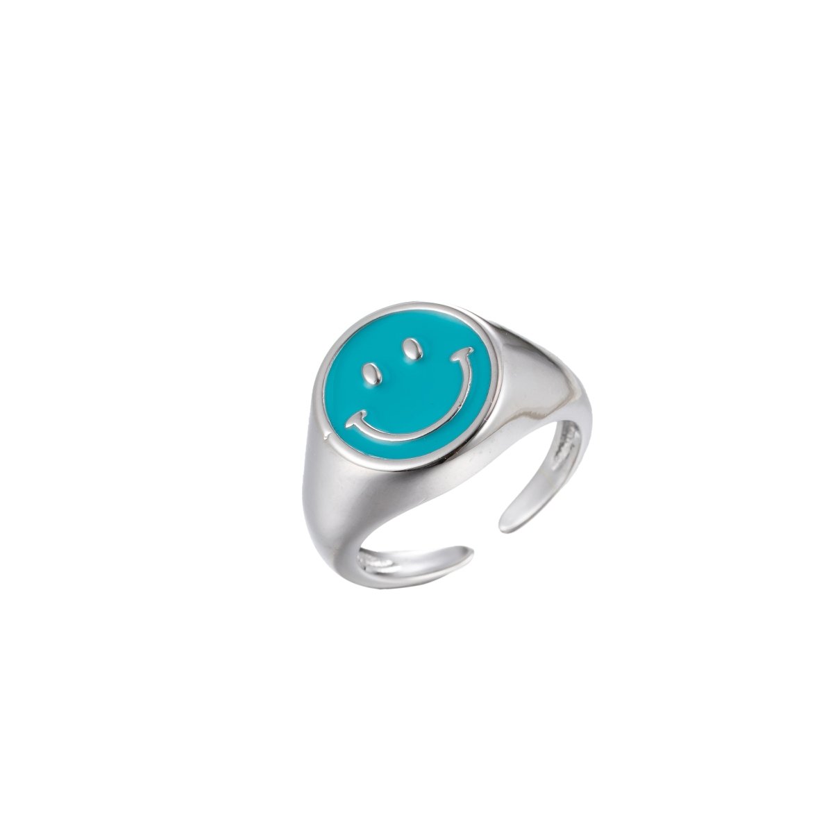 Enamel Happy Face Ring, Silver Smiley Face Signet Ring Y2K Jewelry Inspired O-892~O-901 - DLUXCA