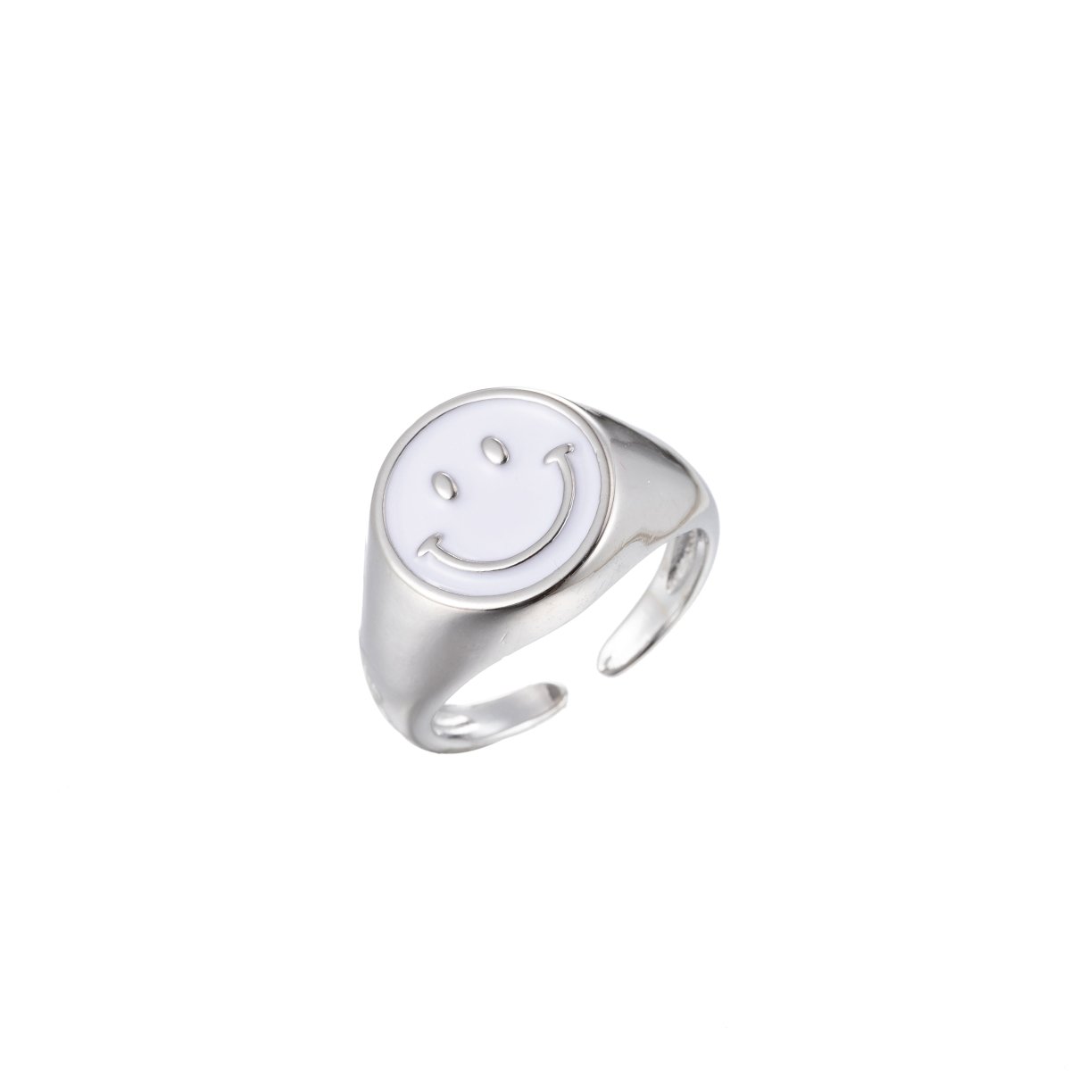 Enamel Happy Face Ring, Silver Smiley Face Signet Ring Y2K Jewelry Inspired O-892~O-901 - DLUXCA